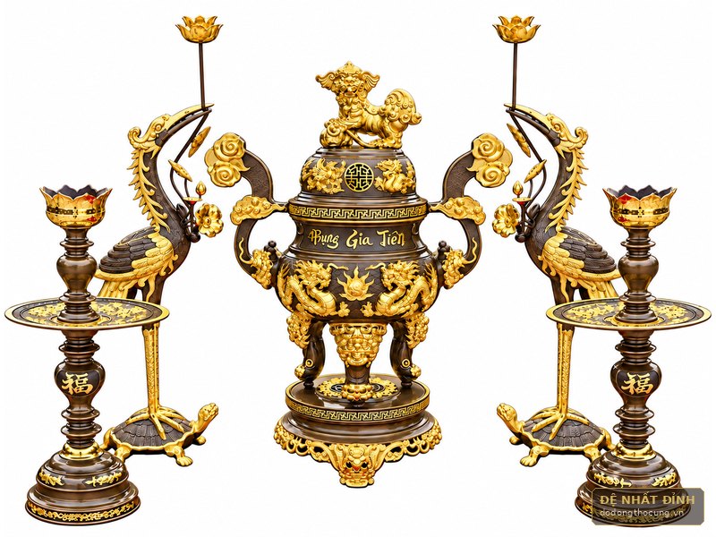 Bộ ngũ sự Phụng Gia Tiên · đồng hun dát vàng