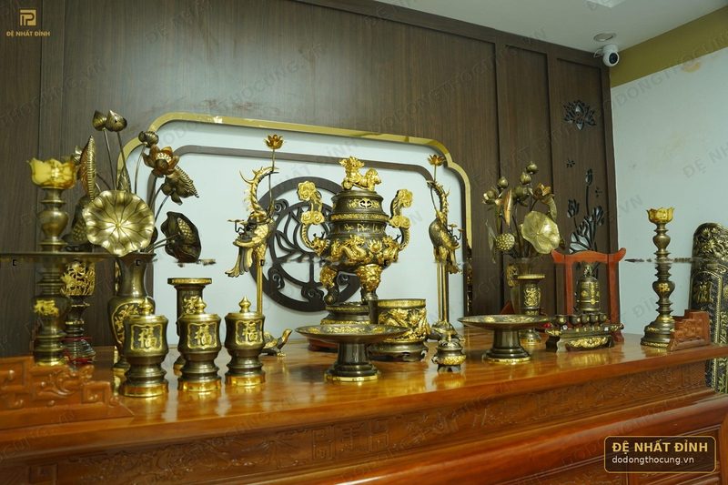 Bộ đỉnh Ngũ Phúc Lâm Môn 65cm đầy đủ 20 món dát vàng điểm