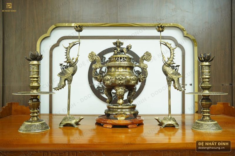 Bộ ngũ sự dơi đào 65cm hoa văn