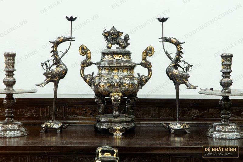 Bộ ngũ sự Hoa Sòi 60cm khảm tam khí