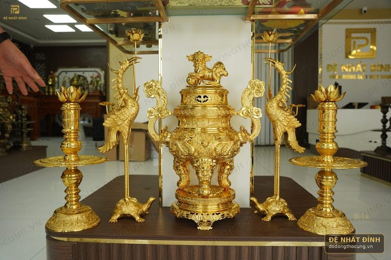 Bộ ngũ sự Ngũ Phúc Lâm Môn 65cm dát vàng toàn bộ