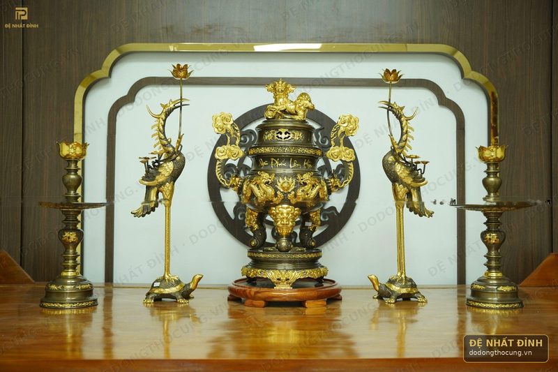 Bộ ngũ sự Ngũ Phúc Lâm Môn 65cm nến kỹ dát vàng điểm — ảnh 4