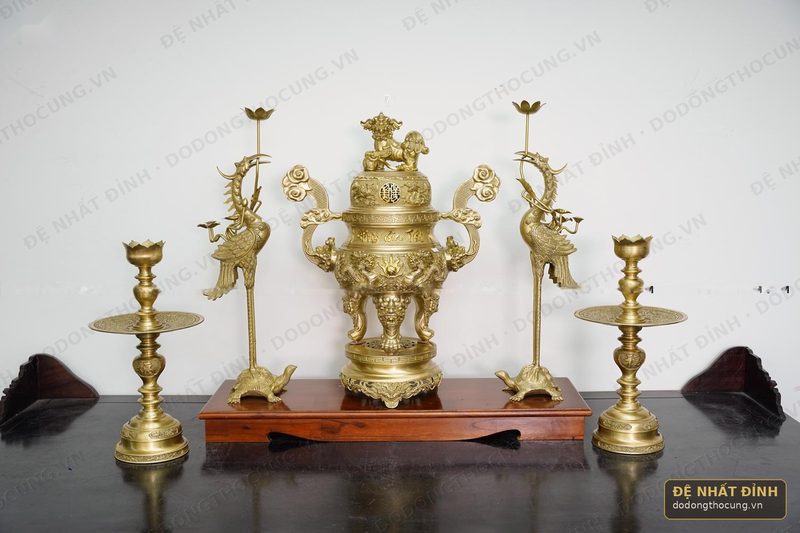 Bộ ngũ sự Phụng Gia Tiên 68cm nến kỹ