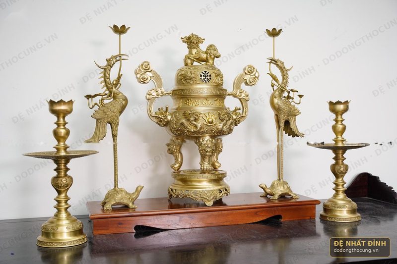 Bộ ngũ sự Phụng Gia Tiên 68cm nến kỹ — ảnh 3