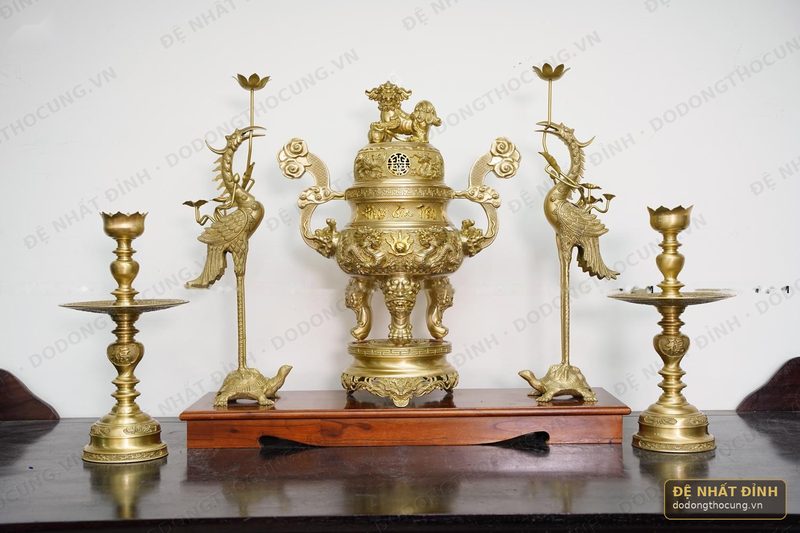 Bộ ngũ sự Phụng Gia Tiên 68cm nến kỹ — ảnh 4