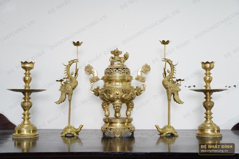 Bộ ngũ sự Song Long 57cm mộc nến kỹ