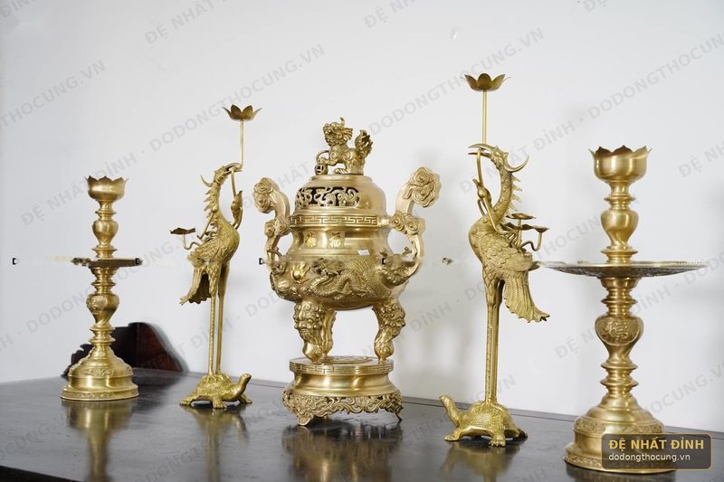 Bộ ngũ sự Song Long 57cm mộc nến kỹ — ảnh 3