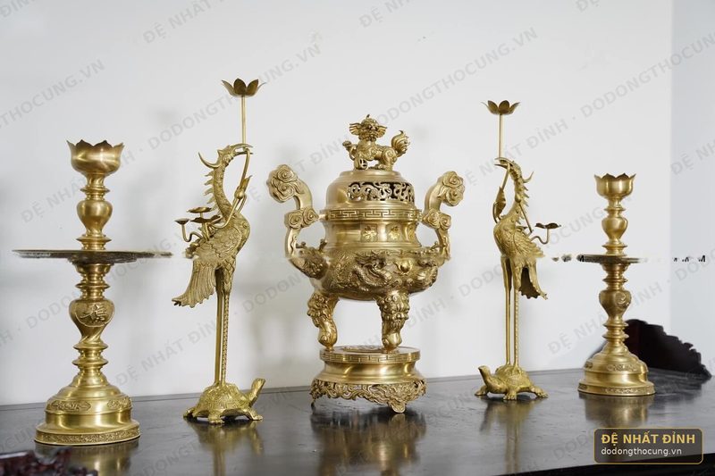 Bộ ngũ sự Song Long 57cm mộc nến kỹ — ảnh 4