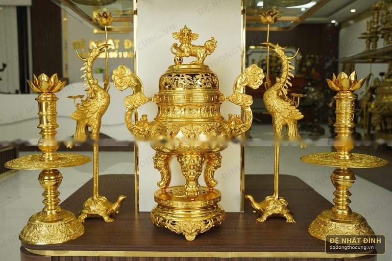 Bộ ngũ sự Song Long 65 mẫu 5 chữ Hán dát vàng toàn bộ