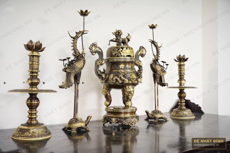 Bộ ngũ sự Song Long 65cm nắp cuốn thư 3 chữ Hán — ảnh 3