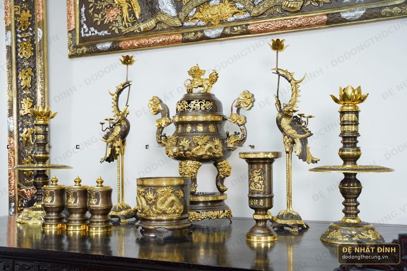 Bộ ngũ sự Song Long 65cm dát vàng điểm — ảnh 4