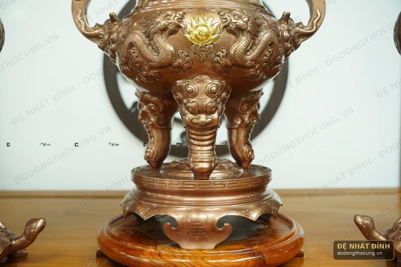Bộ ngũ sự Song Long 65cm đồng đỏ — ảnh 3