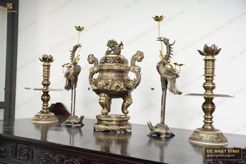 Bộ ngũ sự Song Long 65cm hun cổ 3 chữ Việt Phúc – Lộc – Thọ — ảnh 4