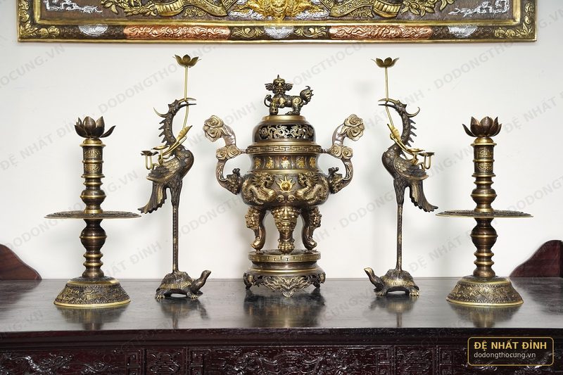 Bộ ngũ sự Song Long 65cm hun cổ