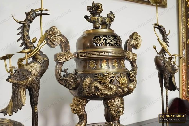 Bộ ngũ sự Song Long 65cm hun cổ — ảnh 4