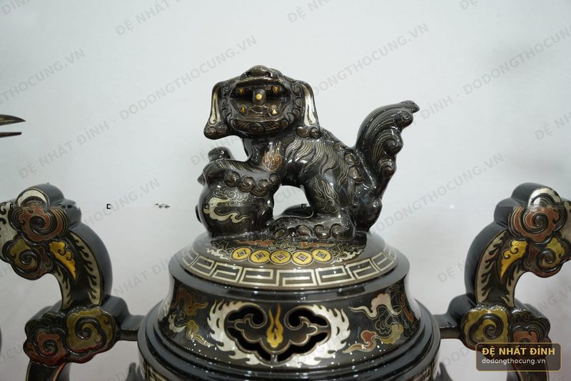 Bộ ngũ sự Song Long 65cm khảm ngũ sắc — ảnh 3