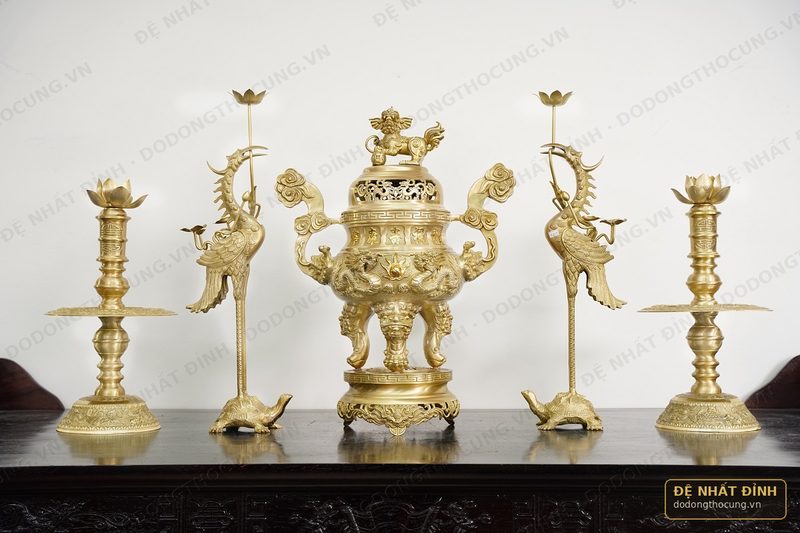 Bộ ngũ sự Song Long 65cm mộc cát tút