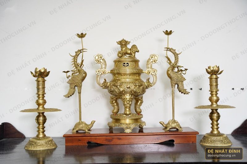 Bộ ngũ sự Ngũ Phúc Lâm Môn 65cm màu vàng cát tút nguyên chất