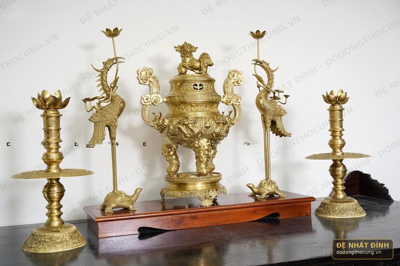 Bộ ngũ sự Ngũ Phúc Lâm Môn 65cm màu vàng cát tút nguyên chất — ảnh 3