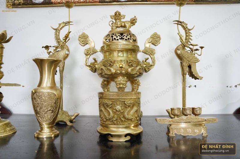 Bộ ngũ sự Song Long 65cm màu vàng ánh xanh — ảnh 4