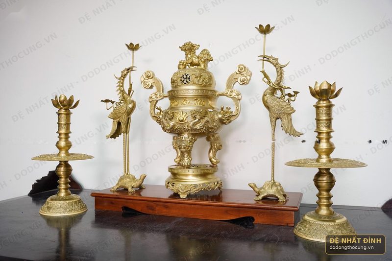 Bộ ngũ sự 68cm tứ linh Phụng Gia Tiên mộc cát tút — ảnh 3