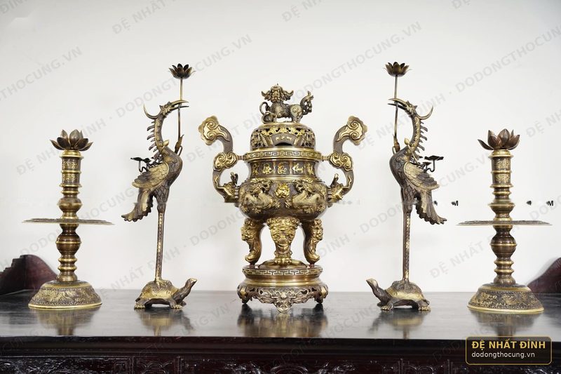 Bộ ngũ sự Song Long nắp cuốn thư 5 chữ