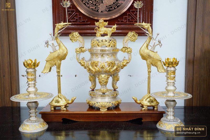 Bộ tam sự hạc Kim Bảo mạ bạc dát vàng — ảnh 4