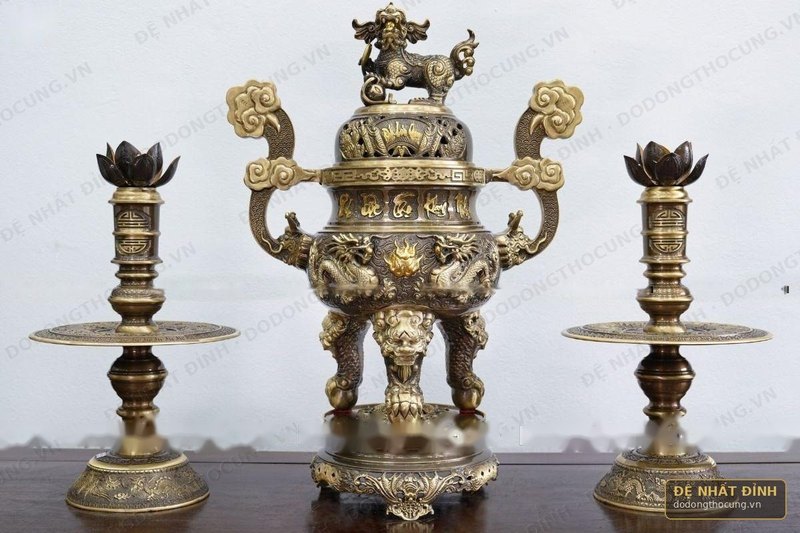 Bộ tam sự nến cuốn thư Phúc Lộc Thọ Khang Ninh hun cổ