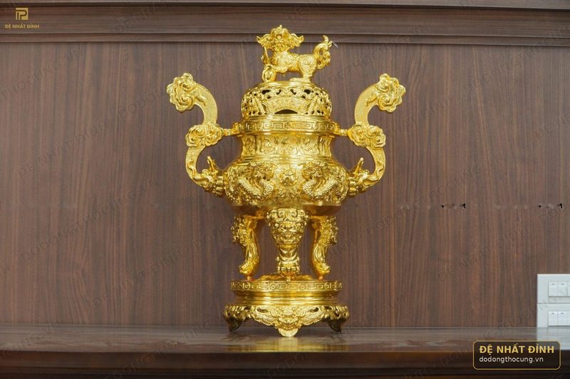 Đỉnh đồng cuốn thư 65cm dát vàng 24k