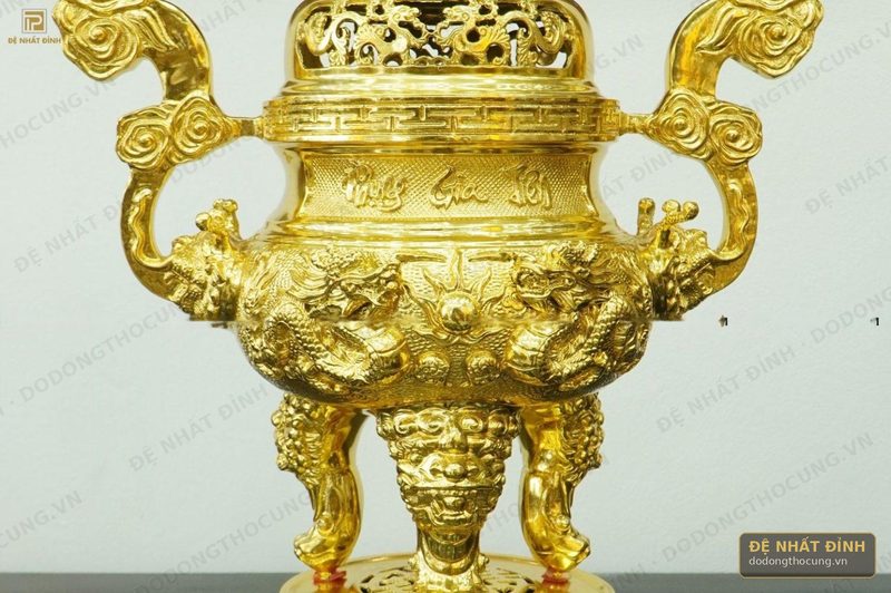 Đỉnh đồng Phụng Gia Tiên 65cm dát vàng toàn bộ