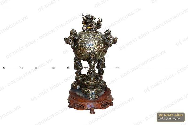 Đỉnh Thất Lân vờn cầu 1m2 khảm ngũ sắc