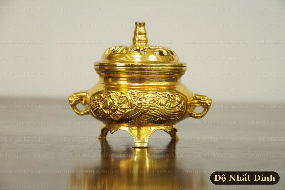 Lư xông trầm dát vàng bằng đồng — Đệ Nhất Đỉnh