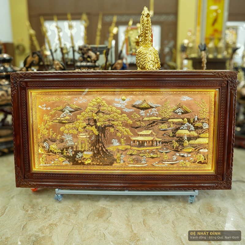 Cội nguồn quê hương đồng đỏ, khung gỗ lim màu trầm
