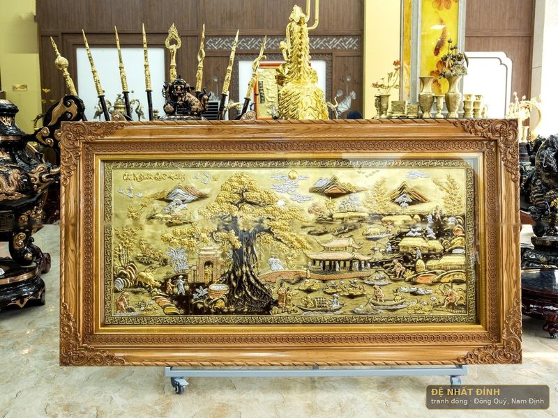 Cội nguồn quê hương khung gỗ bản rộng chạm tay