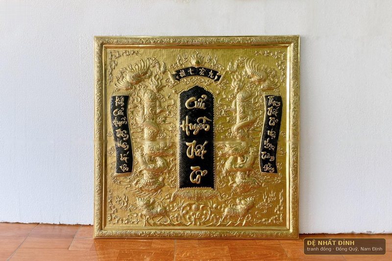 Tranh Cửu huyền thất tổ dát vàng 1m × 1m, khung gỗ — ảnh 2