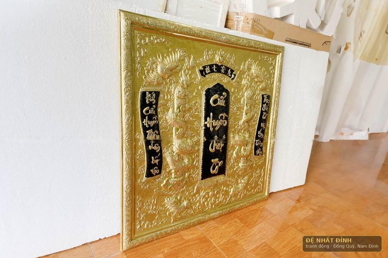 Tranh Cửu huyền thất tổ dát vàng 1m × 1m, khung gỗ — ảnh 3