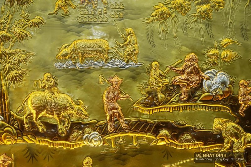Tranh đồng quê dát vàng, khung gỗ đục chạm thếp vàng — ảnh 10