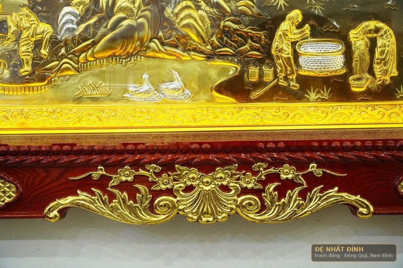 Tranh đồng quê dát vàng, khung gỗ đục chạm thếp vàng — ảnh 12