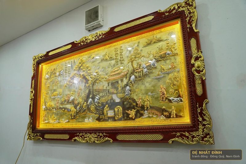 Tranh đồng quê dát vàng, khung gỗ đục chạm thếp vàng — ảnh 2