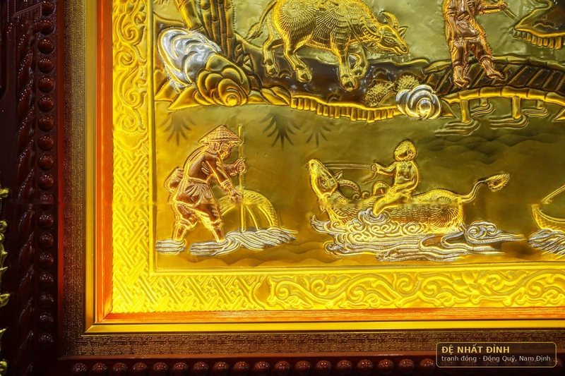 Tranh đồng quê dát vàng, khung gỗ đục chạm thếp vàng — ảnh 4