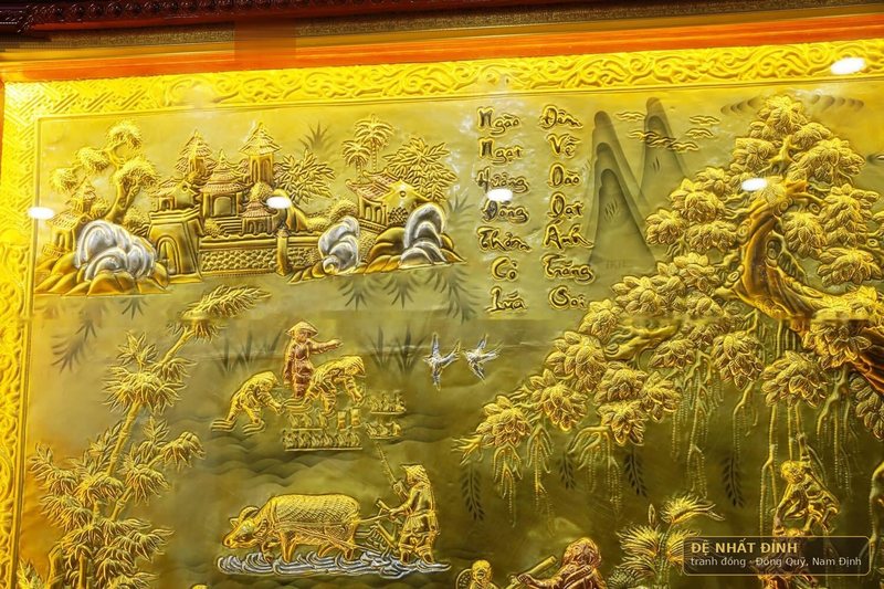 Tranh đồng quê dát vàng, khung gỗ đục chạm thếp vàng — ảnh 5