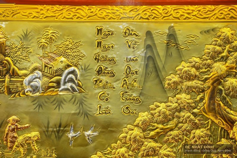 Tranh đồng quê dát vàng, khung gỗ đục chạm thếp vàng — ảnh 6