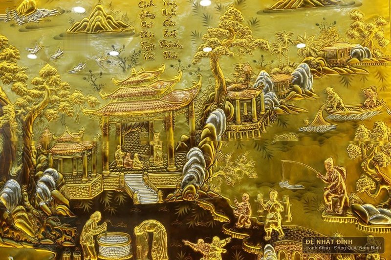 Tranh đồng quê dát vàng, khung gỗ đục chạm thếp vàng — ảnh 8