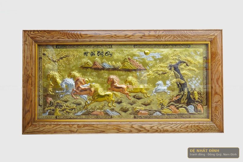 Mã đáo thành công dát vàng, khung gỗ trơn bản to