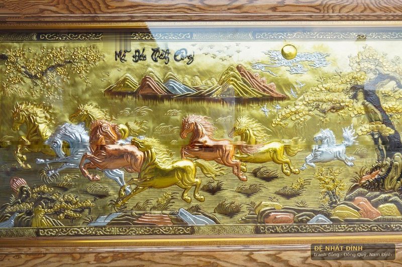Mã đáo thành công dát vàng, khung gỗ trơn bản to — ảnh 3