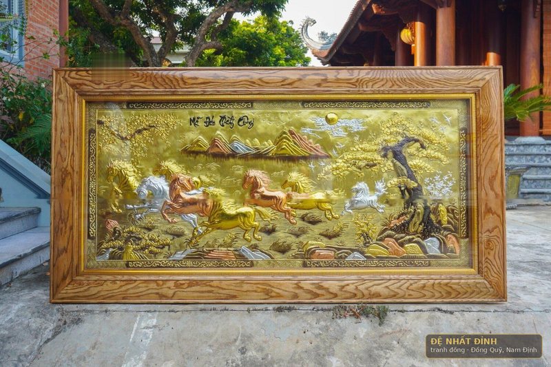 Mã đáo thành công dát vàng, khung gỗ trơn bản to — ảnh 4