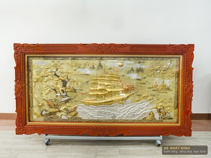 Thuận buồm xuôi gió có tùng, khung gỗ sơn đỏ