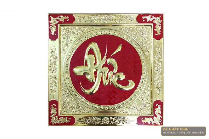 Tranh chữ thư pháp Việt khung đồng đúc: Phúc, Lộc, Thọ, Nhẫn