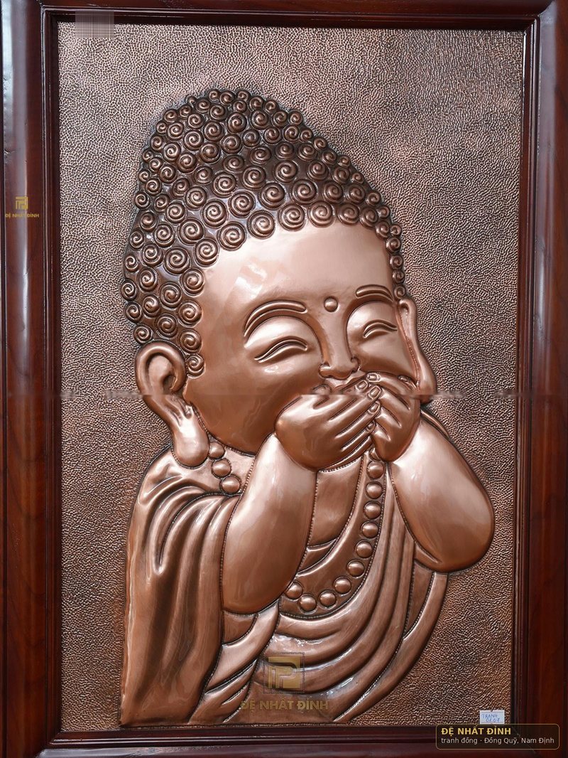 Tranh Phật đồng đỏ chạm nổi, khung gỗ — ảnh 6