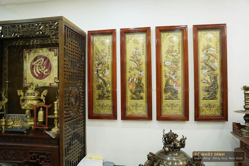 Bộ Tứ quý khung gỗ hương, treo cạnh gian thờ — ảnh 4